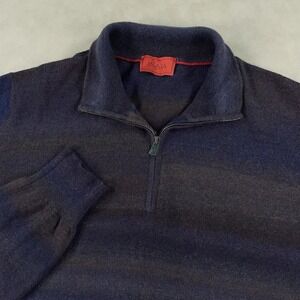 Isaia Cashmere Quarter Zip Sweater Mens Large Striped Long Sleeve Pullover Italy